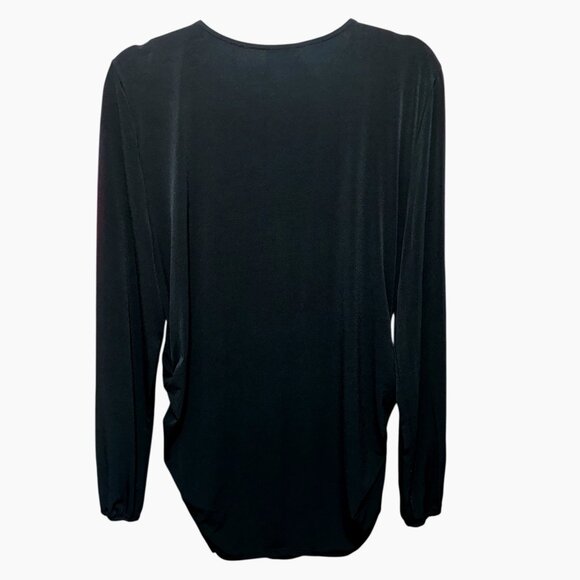 JM Collection Black Zip Tunic Top XL – Ruched Sides, Stretch Knit, Quiet Luxury - Picture 3 of 6